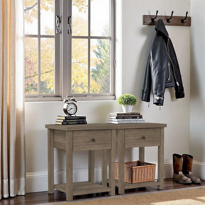 Knotty Gray Oak Nightstands Set of 2 Wooden Side Tables with Shelf