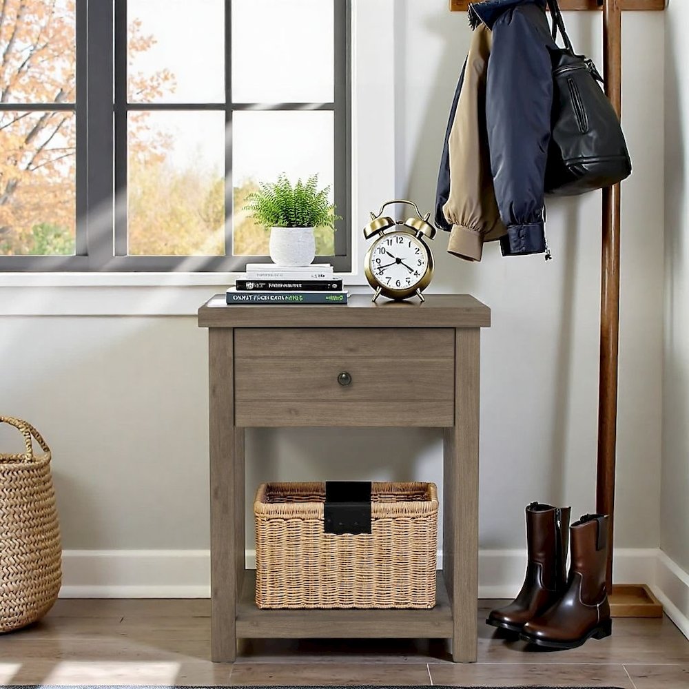 Knotty Gray Oak Nightstands Set of 2 Wooden Side Tables with Shelf