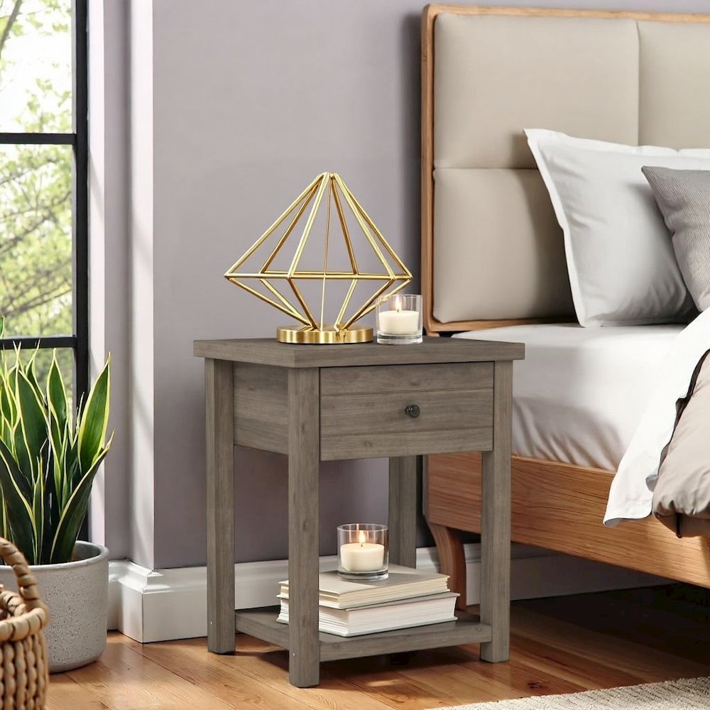 Knotty Gray Oak Nightstands Set of 2 Wooden Side Tables with Shelf
