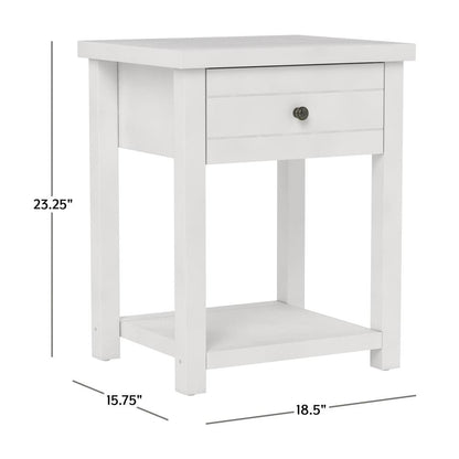 White Nightstand Wooden Side Table with Drawer and Open Storage Shelf