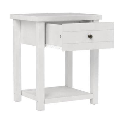 White Nightstands Set of 2 Wooden Side Tables with Drawer and Shelf