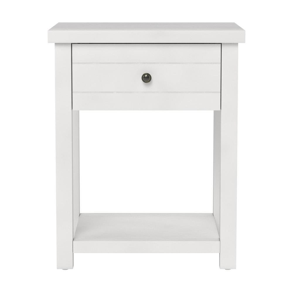 White Nightstands Set of 2 Wooden Side Tables with Drawer and Shelf