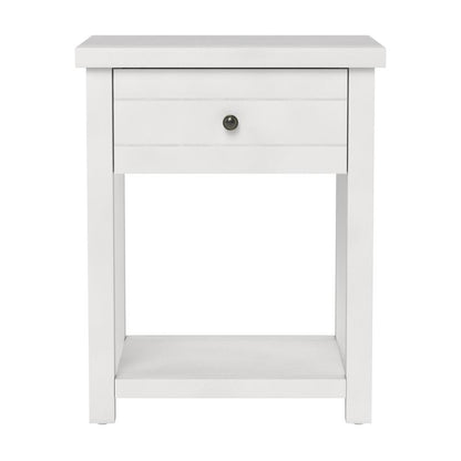 White Nightstands Set of 2 Wooden Side Tables with Drawer and Shelf