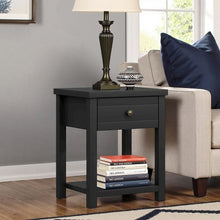 Matte Black Nightstand Wooden Side Table with Drawer and Lower Shelf