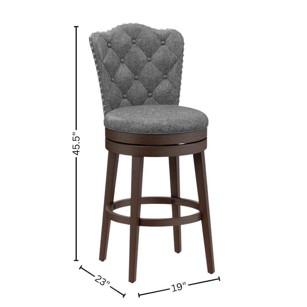 Dark brown Wood Swivel Bar Stool with Round Seat and Arch Back Design