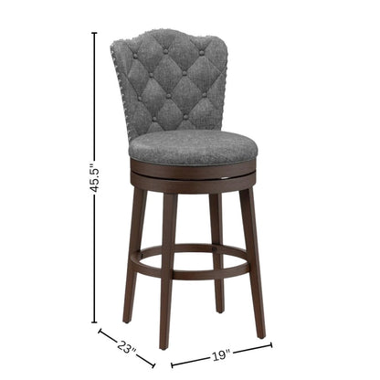 Dark brown Wood Swivel Bar Stool with Round Seat and Arch Back Design