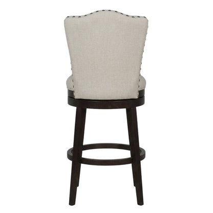 Cream Fabric Swivel Counter Stool with High Back and Floor Footrest