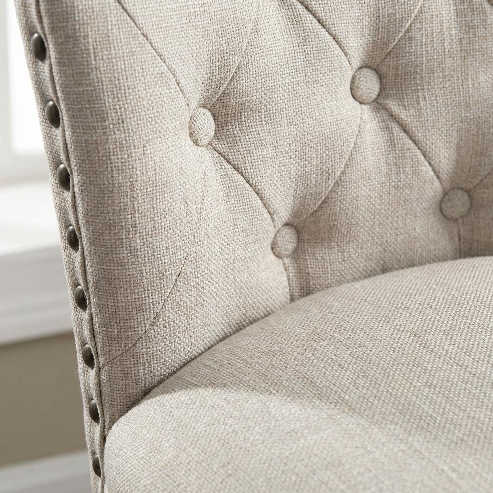 Cream Fabric Swivel Counter Stool with High Back and Floor Footrest