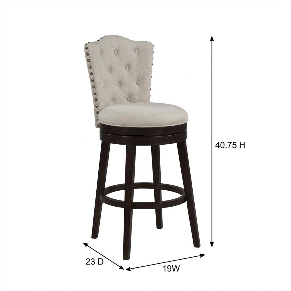 Cream Fabric Swivel Counter Stool with High Back and Floor Footrest