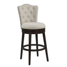 Cream Fabric Swivel Counter Stool with High Back and Floor Footrest