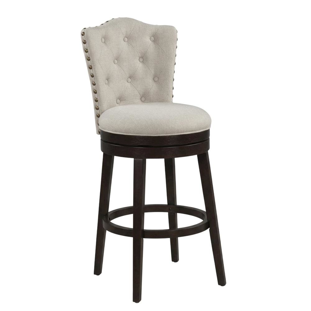 Cream Fabric Swivel Counter Stool with High Back and Floor Footrest