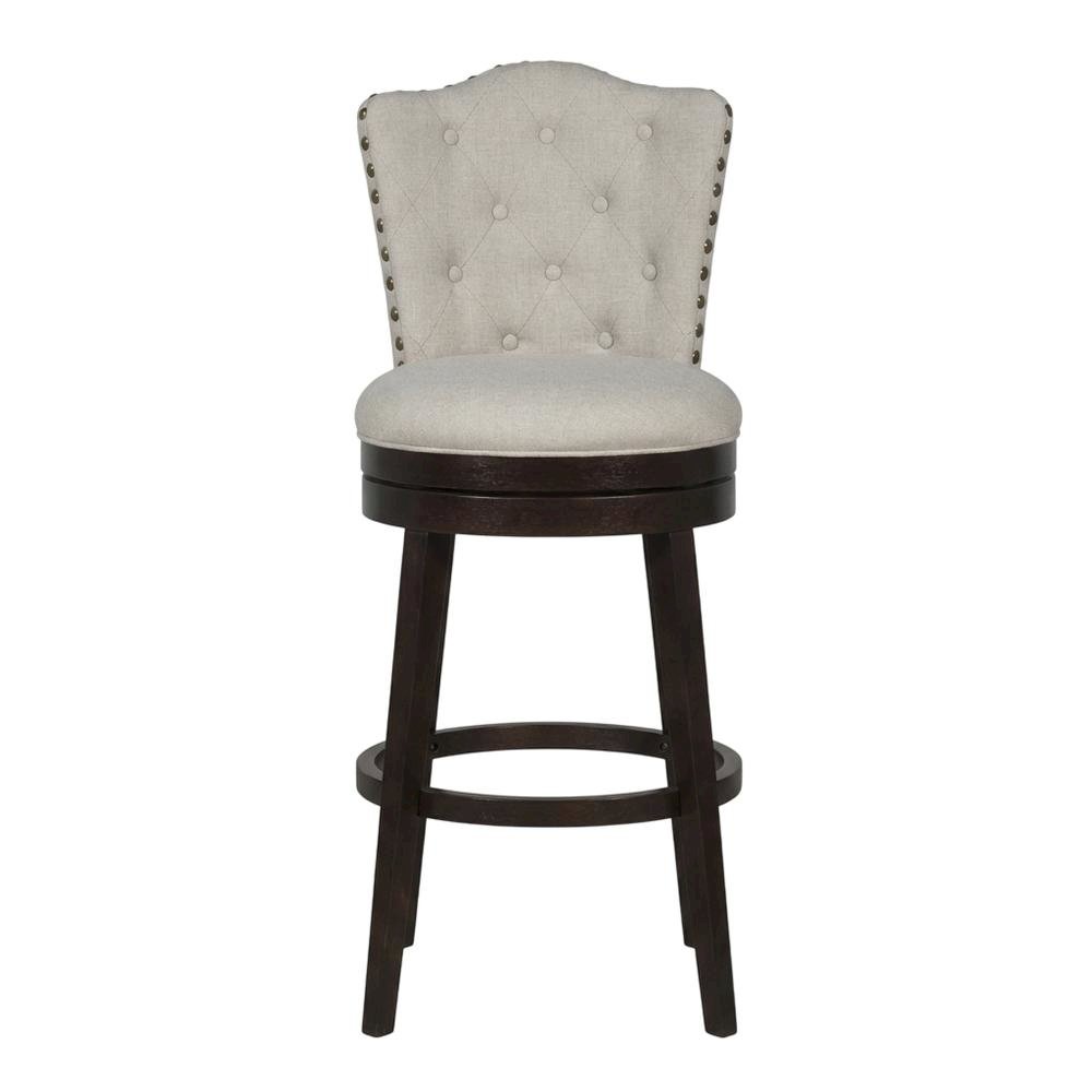 Cream Fabric Swivel Counter Stool with High Back and Floor Footrest
