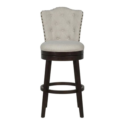 Cream Fabric Swivel Counter Stool with High Back and Floor Footrest