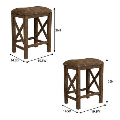 Acacia Wood Backless Counter Height Stool for Kitchen Island Counter, Set of 2
