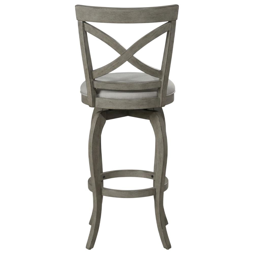 Aged Gray Fabric Counter Stool with High Back and Footrest