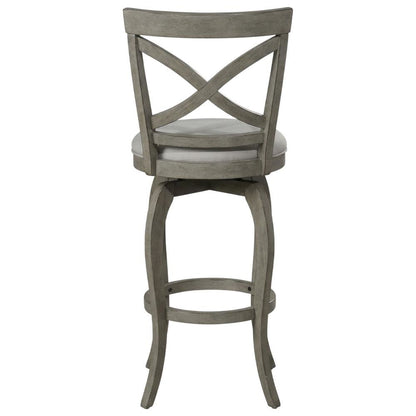 Aged Gray Fabric Counter Stool with High Back and Footrest