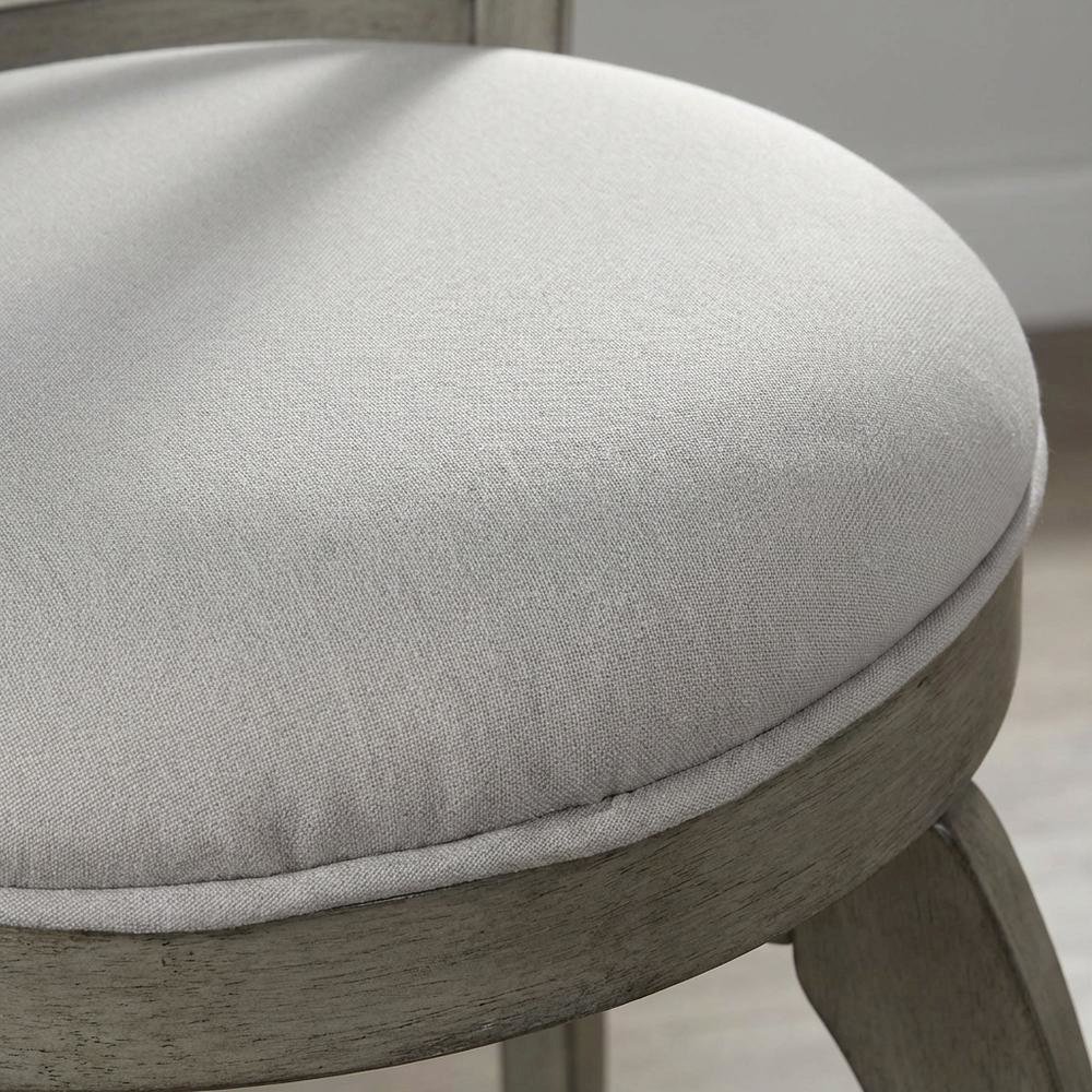Aged Gray Fabric Counter Stool with High Back and Footrest