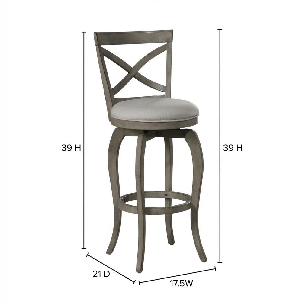 Aged Gray Fabric Counter Stool with High Back and Footrest