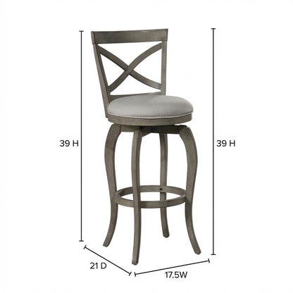 Aged Gray Fabric Counter Stool with High Back and Footrest