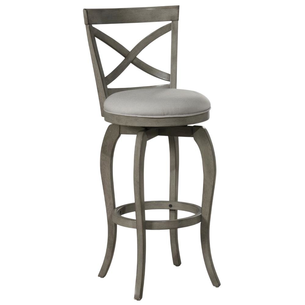 Aged Gray Fabric Counter Stool with High Back and Footrest