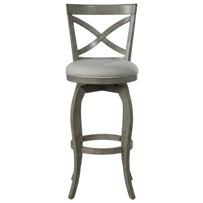 Aged Gray Fabric Counter Stool with High Back and Footrest
