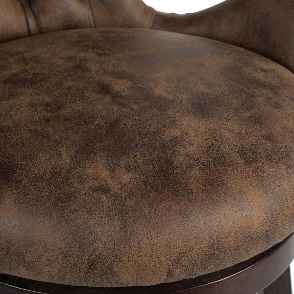 Chocolate Wood and Upholstered Swivel Counter Stool with High Back and Footrest