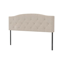 Light Beige Upholstered Tufted King Headboard, Black MDF Frame, Traditional