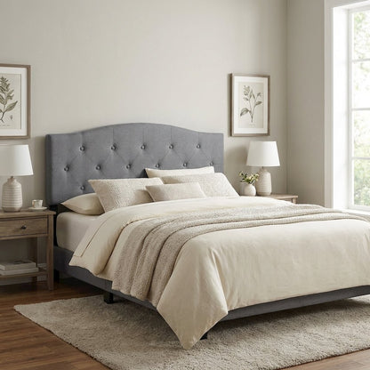 Glacier Gray Upholstered Tufted Headboard, Adjustable Design, MDF Construction