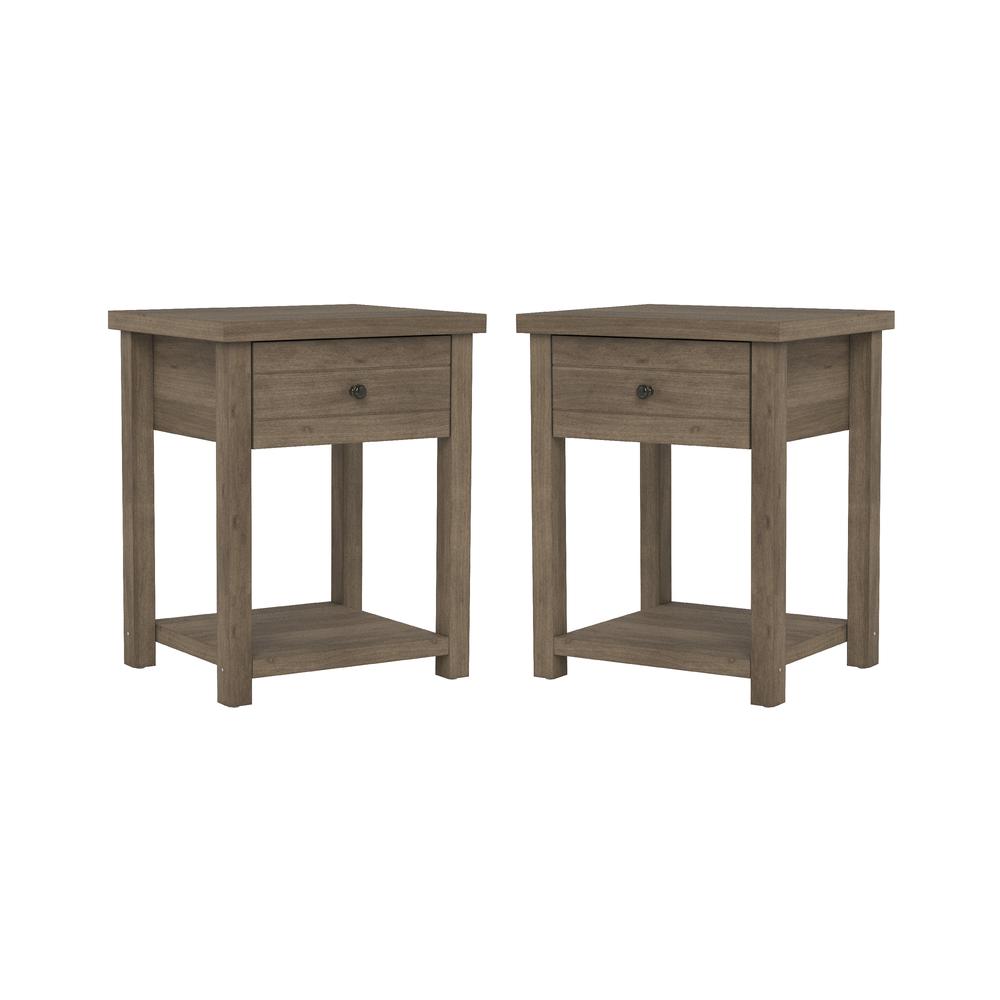 Knotty Gray Oak Nightstands Set of 2 Wooden Side Tables with Shelf