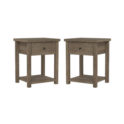 Knotty Gray Oak Nightstands Set of 2 Wooden Side Tables with Shelf