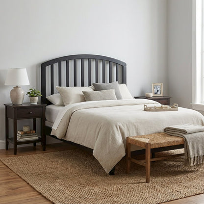 Black Wood Twin Headboard with Farmhouse Style and Rectangular Shape