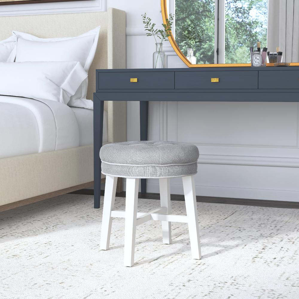 Sophia Tufted Backless Vanity Stool, White with Gray Fabric