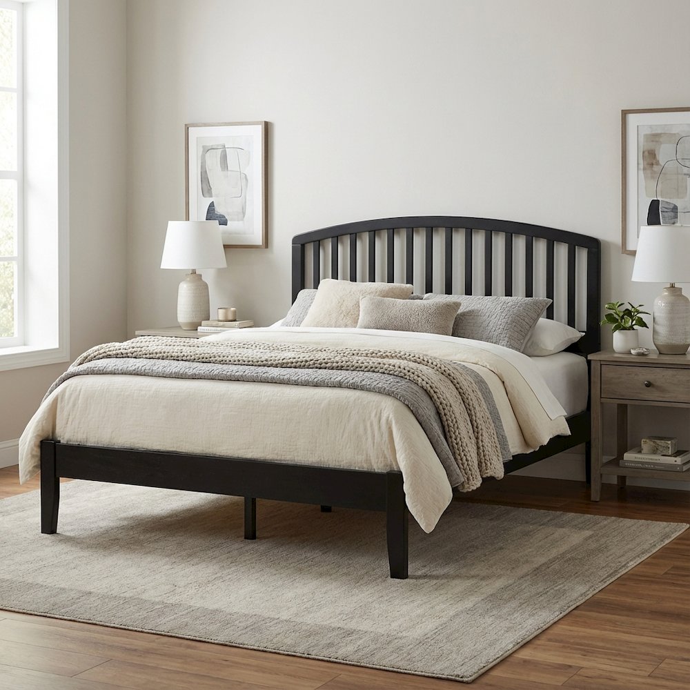 Black Wood Full/Queen Headboard with Farmhouse Style in Pine Finish