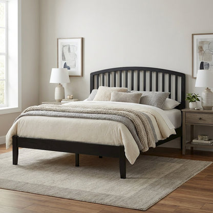 Black Wood Full/Queen Headboard with Farmhouse Style in Pine Finish
