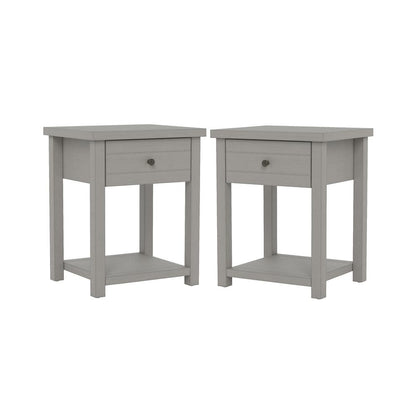 Gray Nightstands Set of 2 Wooden Side Tables with Drawer and Shelf