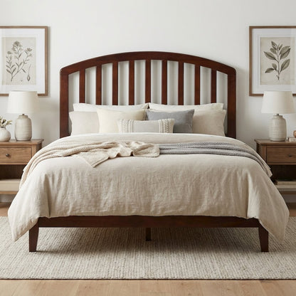 Walnut Wood Twin Headboard with Farmhouse Style and Rectangular Design