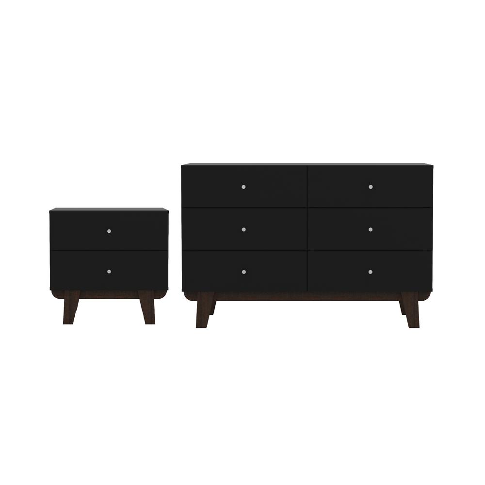 Hillsdale Kincaid Wood 6 Drawer Dresser and 2 Drawer Nightstand, Matte Black