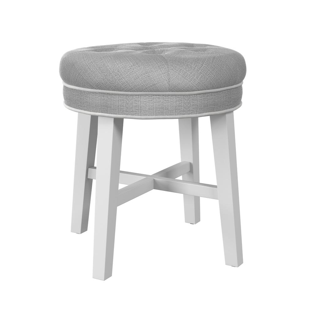 Sophia Tufted Backless Vanity Stool, White with Gray Fabric