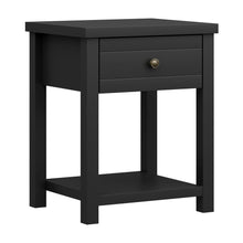 Matte Black Nightstand Wooden Side Table with Drawer and Lower Shelf