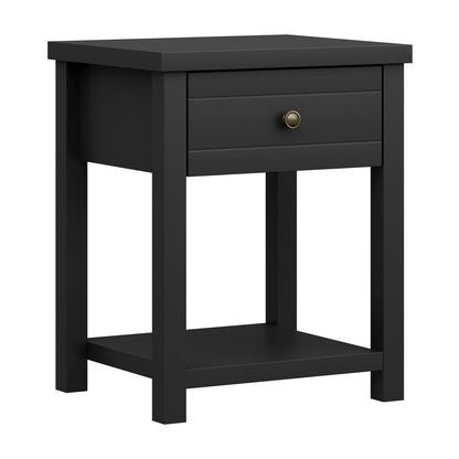 Matte Black Nightstand Wooden Side Table with Drawer and Lower Shelf