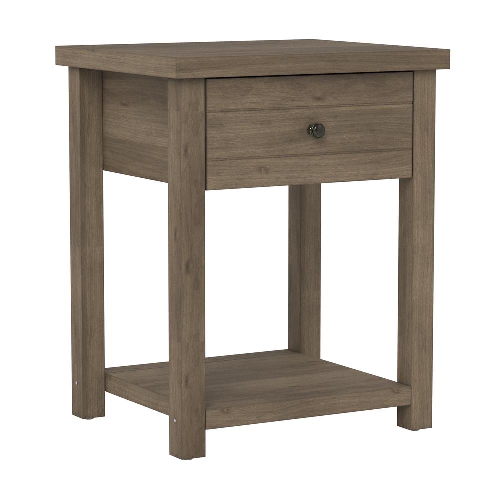 Grey Nightstand Wooden Side Table with Drawer and Open Storage Shelf