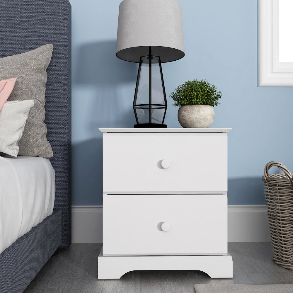 Living Essentials by Hillsdale Campbell Wood 2 Drawer Nightstand, White