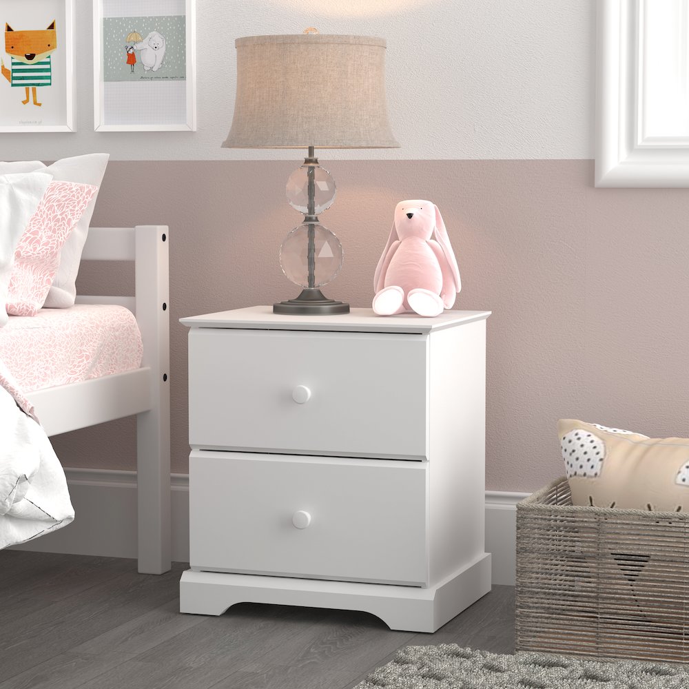 Living Essentials by Hillsdale Campbell Wood 2 Drawer Nightstand, White