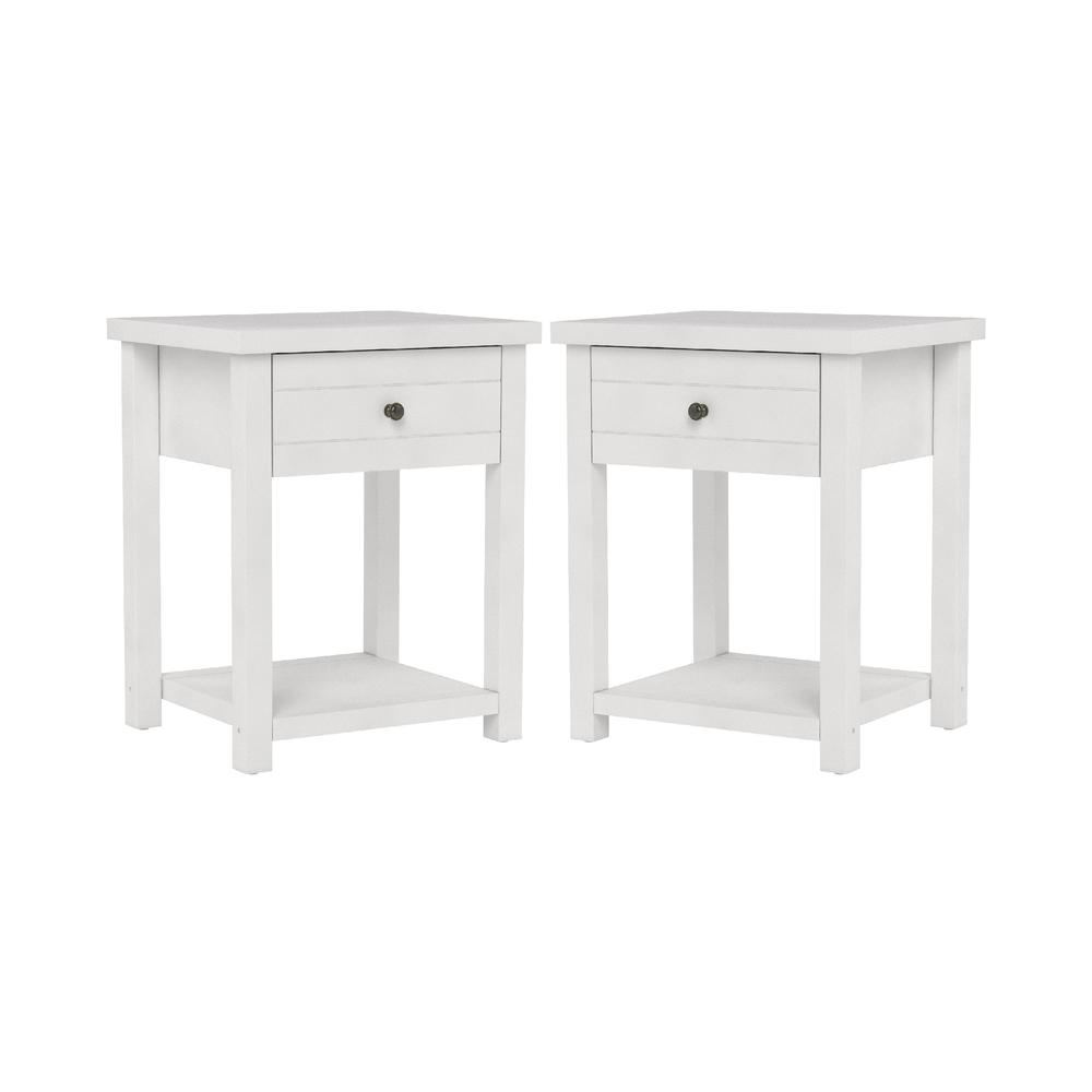 White Nightstands Set of 2 Wooden Side Tables with Drawer and Shelf