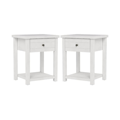 White Nightstands Set of 2 Wooden Side Tables with Drawer and Shelf