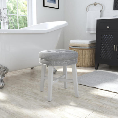 Sophia Tufted Backless Vanity Stool, White with Gray Fabric