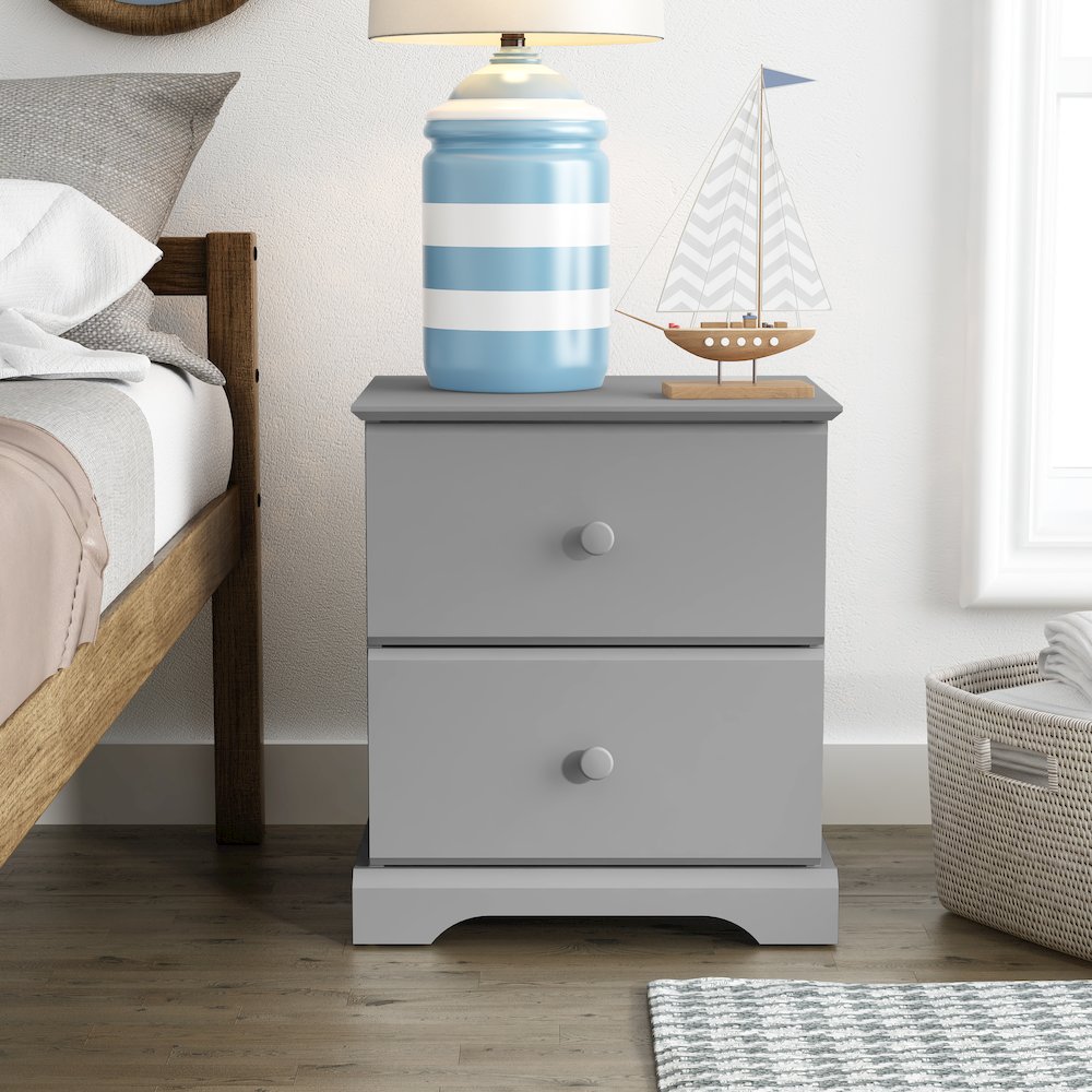 Living Essentials by Hillsdale Campbell Wood 2 Drawer Nightstand, Gray