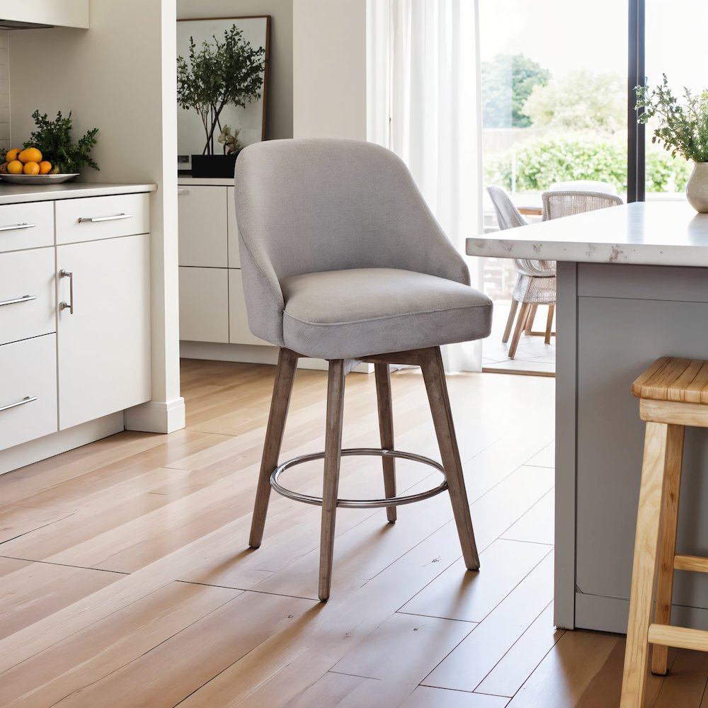 Gray Swivel Counter Stools with Solid Wood Frame, Ideal for Kitchen or Bar