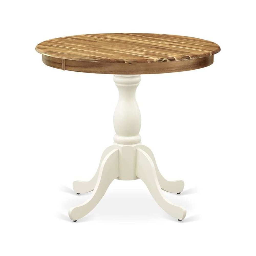 East West Furniture AST-NLW-TP Antique Modern Kitchen Table - a Round Dining Table Top with Pedestal Base, 36x36 Inch, Multi-Color