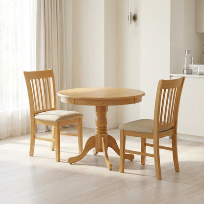 Solid Wood Round Kitchen Table & Chairs 3-Piece, Microfiber Seats